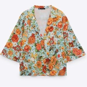 ZARA Retro Style Floral Button Front Top, Size S